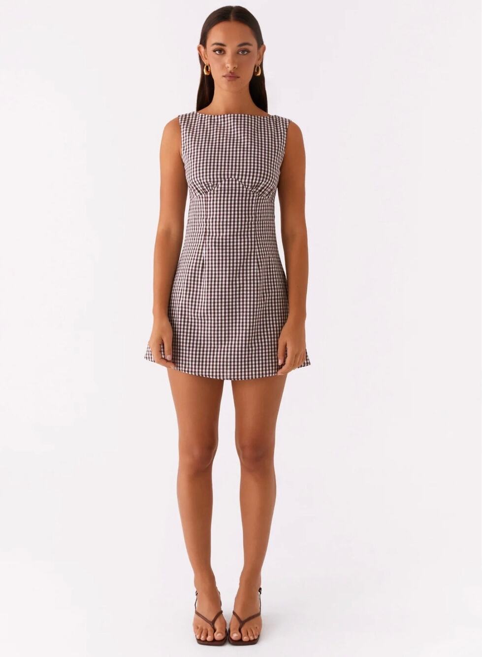 Peppermayo Lotus Tie Back Mini Dress Chocolate Gingham Size US 12 EUC